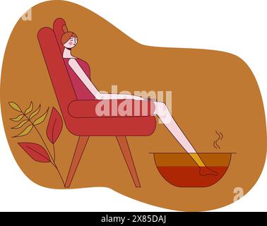 Foot baths with essential oils. Aromatherapy for legs. SPA design concept. Isolated flat vector illustration. Stock Vector