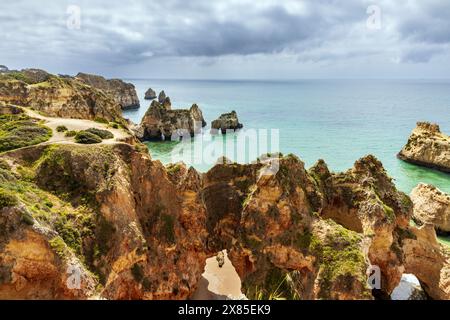 The spectacular stacks and cliffs at Praia da Prainha, Algarve, Portugal. Stock Photo