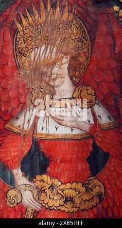 Medieval painted Rood Screen depicting A Seraphim, defaced by iconoclasts, St Michael and All Angels Church, Barton Turf, Norfolk Stock Photo