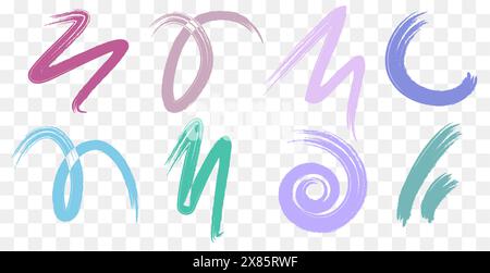 vector illustration features various colorful doodle-style sketches on a transparent background. The abstract, hand-drawn shapes are rendered in Stock Vector