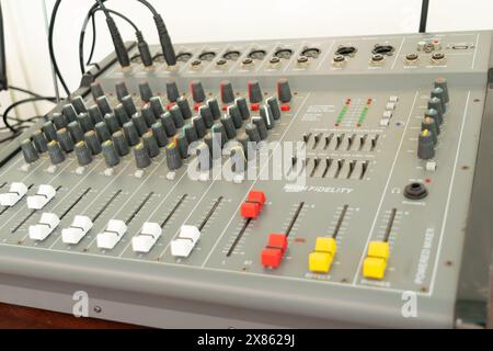 Close-Up of Professional Audio Mixing Console in Studio Stock Photo