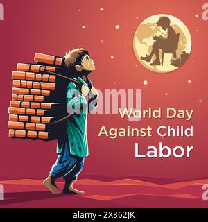Vector illustration of World day against child labor. Suitable for Poster, Banners, campaign and greeting card. Child labour vector Illustration...... Stock Vector