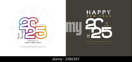 Happy New Year 2025 vector with colorful unique numbers and 2025 new year celebration design for 2025 calendar, templates, cards and social media post Stock Vector