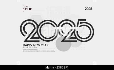 Happy New Year set covers the year 2025. Unique design with flat numbers on a simple background. New year 2025 vector premium background. Stock Vector