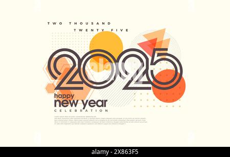 Retro design Happy New Year 2025. With elegant line number style. Design for a happy New Year 2025 Celebration. Vector premium design 2025. Stock Vector