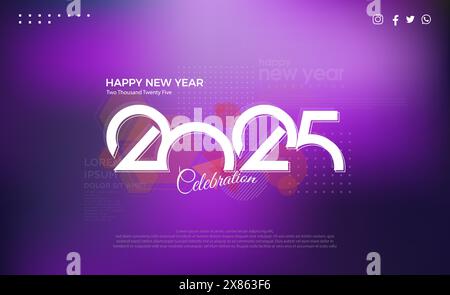 New year 2025 design. Simple number design in white. The background is classic and elegant in color. New Year 2025 vector premium design. Stock Vector