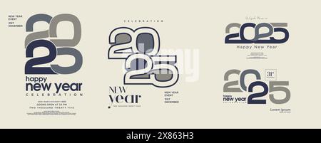 Happy New Year 2025 logo text design. Collection of 2025 number design templates. Vector illustration. New Year Celebration 2025. Year 2025. Stock Vector