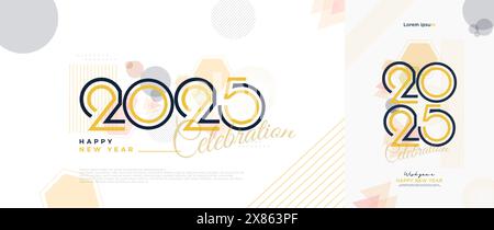 New year 2025 number concept. With beautiful and unique numbers combined with elegant colors. New year 2025 design for calendar design, posters. Stock Vector