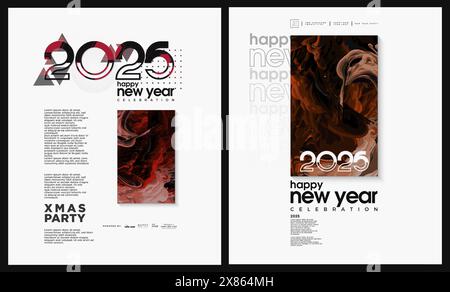 New Year 2025 poster design. Design with elegant textured frame decoration on white background. Premium design for happy New Year 2025 celebration. Stock Vector