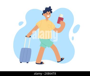 Vector passport with tickets and luggage on wheels. Air travel concept ...