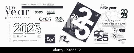 2025 New Year poster and logo set. Design with two concepts in one set. 2025 new year celebration vector premium design. Design for calendar, poster. Stock Vector