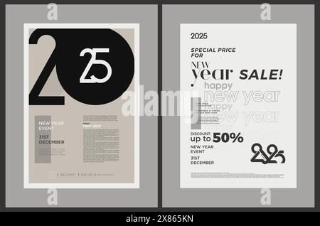 2025 New Year poster design. 2025 New Year discount template design. 2025 poster design. 2025 vector premium design for calendar, poster, template. Stock Vector