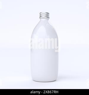 empty white milk bottle  metal cap bright background Stock Photo