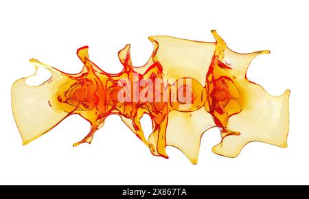 vibrant red and honey yellow liquid blend isolated white background Stock Photo