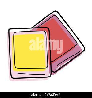 Photo Frames Doodle Sketch. Vector Linear illustration with Color shapes Isolated on white background. Hand Drawn Instant Photocards, Vacation memory Stock Vector