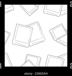 Photo Cards seamless pattern. Outline Vector Illustration with Frames Isolated on white. Doodle style Monochrome template, Black and white Background Stock Vector