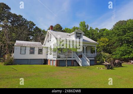 DAUFUSKIE ISLAND, SOUTH CAROLINA C April 6 2023: Back view of the The Bloody Point Lighthouse & Museum in Beaufort County. Stock Photo