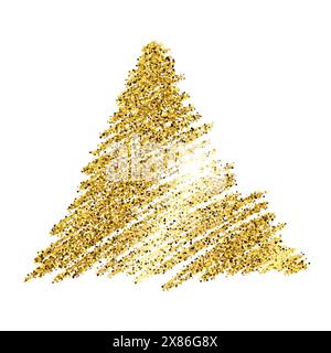 Golden paint hand drawn glittering triangle on a white background. Background with gold sparkles and glitter effect. Empty space for your text.  Vecto Stock Vector