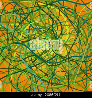 Vector background with moving colorful lines. Yellow background of green curves lines. Stock Vector