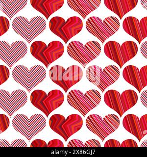 Seamless pattern with red hearts. Different red hearts on a white background. Vector valentine illustration. Stock Vector