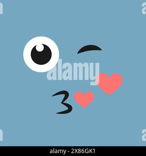 Winking face with a kiss and hearts on color background. Vector illustration Stock Vector