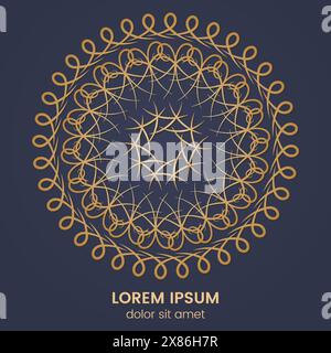 Vintage geometric circular element. Vector gold monogram on dark blue background. Vector illustration Stock Vector