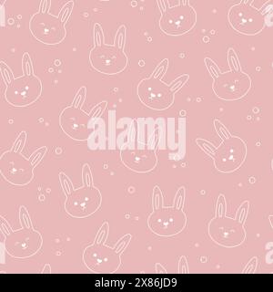 Seamless pattern of hand drawn bunny heads. Doodle rabbits ornament. Vector illustration Stock Vector