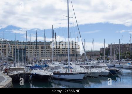 Savona, Liturgia, Italy. Yachts moored in the port. Stock Photo