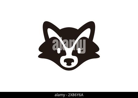 Raccoon head icon and symbol. Simple and minimalist. Flat design with negative space. Vector illustration isolated on a white background. Stock Vector