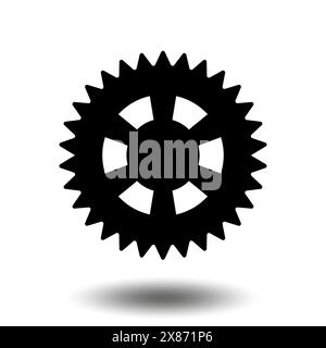 Black gear icon. Machine sprocket gear icon. Flat design. Vector cogwheel sign symbol on a white background. Stock Vector