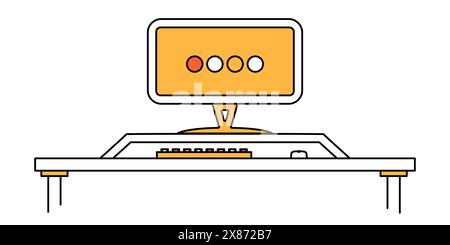 PC computer in flat outline style. Vector clipart illustration. Stock Vector