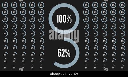 Set of icon for infographic. Percentage circle diagrams from 0 to 100. Vector illustration. Big percent collection for user interface UI or business i Stock Vector
