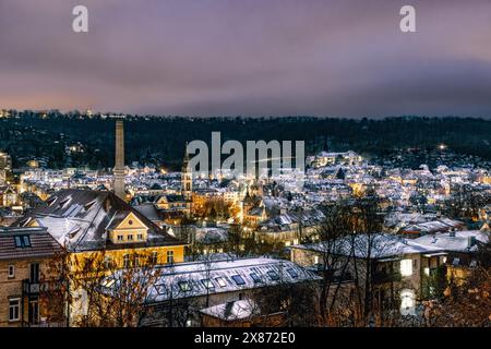 View over Stuttgart Heslach in winter, Stuttgart from above, Stuttgart at night,big city Stock Photo