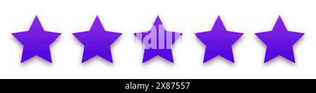 Five purple stars with a shadow on a white background. Ranking concept for apps, games or website. The concept of feedback and evaluation of support. Stock Vector