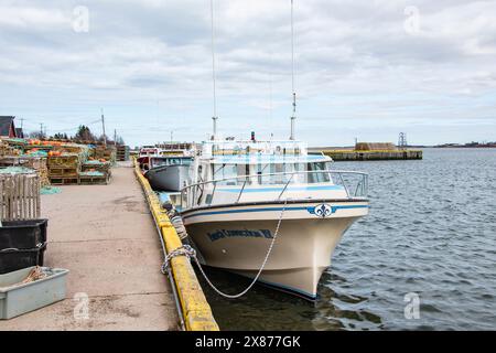 Boats tied up at the dock in North Rustico, Prince Edward Island, Canada Stock Photo