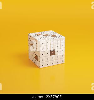 Dice made up of many dice on yellow background. 3d illustration. Stock Photo