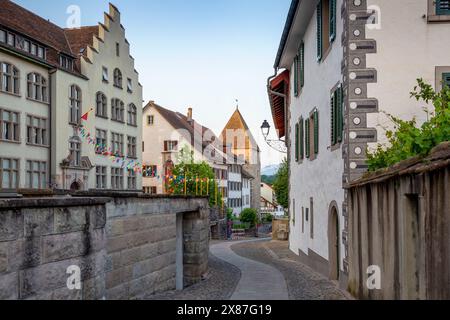 Empty road amidst buildings in old town at Rapperswil, St Gallen Canton, Switzerland Stock Photo