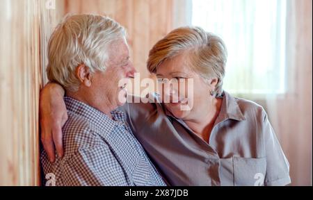 Smiling elderly couple spending leisure time at home Stock Photo