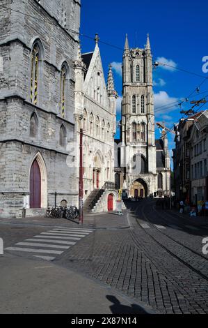 Belgium, Flanders, Ghent, St. Bavo Cathedral, St. Baafskathedraal, Belfry Stock Photo