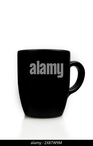 Regular black ceramic cup with handle isolated on white background. Blank mug Stock Photo