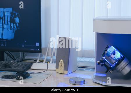 CAD CAM equipment modern extraoral laboratory dental scanner. Selective ...