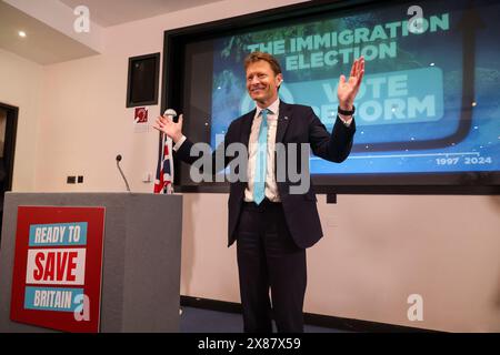 London, UK. 23rd May, 2023. Richard Tice, leader of Reform UK launches an election campaign in London. Prime Minister Rishi Sunak announced, a general election on 4th July 2024. (Credit Image: © Steve Taylor/SOPA Images via ZUMA Press Wire) EDITORIAL USAGE ONLY! Not for Commercial USAGE! Stock Photo