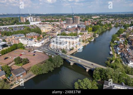 Aerial view of the Staines Bridge, Staines Upon Thames, UK. Stock Photo