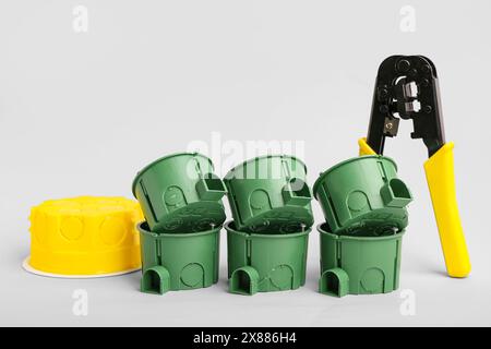 Set of electrician's tools on light background Stock Photo