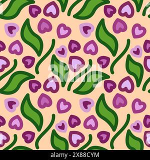 Seamless floral pattern with flowers and leaves, vector illustration, minimalism Stock Vector