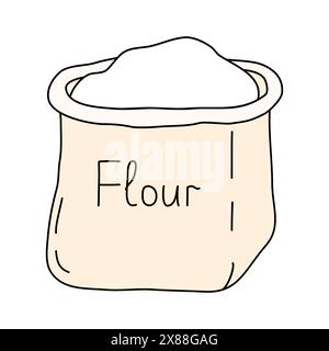 Open bag or sack with flour, baking ingredients, doodle style vector illustration Stock Vector