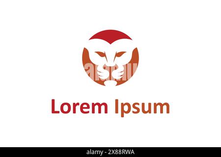 Lion head logo design vector template. Lion head logo design. Lion head in circle shape with negative space style. Stock Vector