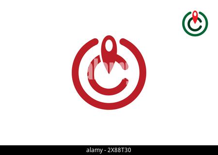 Letter C pointer logo line art. C letter logo line art style with location pin icon design concept or meeting point. Stock Vector