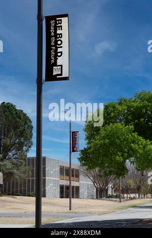 Banners with message of BE BOLD, Shape the Future, at Garcia Hall on the New Mexico State University campus in Las Cruces, NM, USA Stock Photo