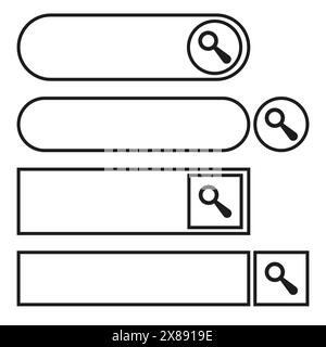Search bars design set. Magnifying glass icons. Vector web elements. Stock Vector